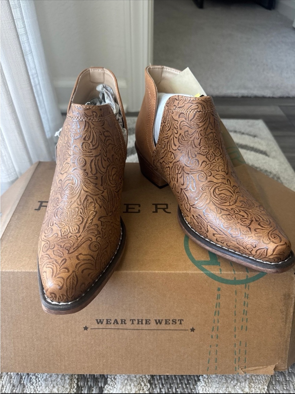 Roper Tan Embossed Western Ankle Bootie - Picture 4 of 7